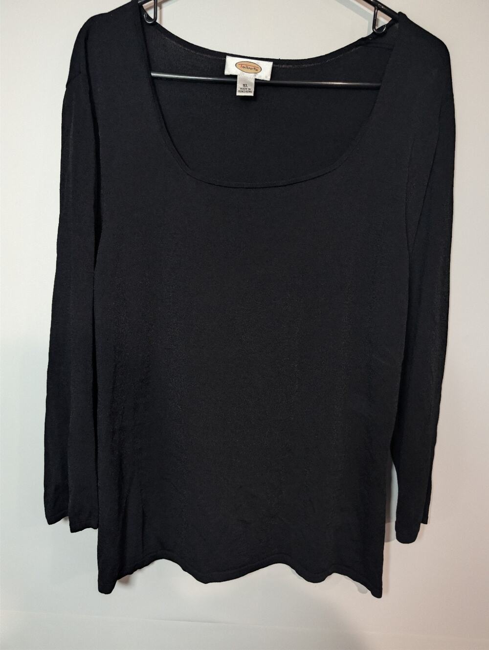 Talbots Shirt Stretchy Women’s Size XL Black Long Sleeve Round Scoop Neck Blouse